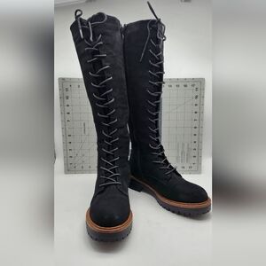 Asos Carolina Chunky Blk Suede  Lace Up Whimsygoth Knee High Boots Sz 5M Zipper